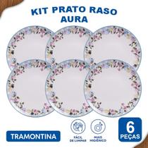 Aparelho de Jantar Jogo de Pratos Rasos Aura 25 cm em Porcelana Decorada 6 Peças