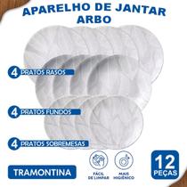 Aparelho de Jantar Jogo de Pratos Rasos, Fundos e Sobremesa Tramontina Arbo em Porcelana 12 Peças
