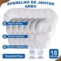 Aparelho de Jantar Jogo de Pratos Rasos Sobremesa Fundos Tramontina Arbo Porcelana Decorada 18 Peças