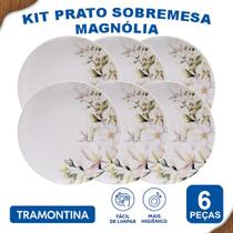 Aparelho de Jantar Jogo de Pratos Sobremesa 21 cm Tramontina Magnólia em Porcelana Decorada 6 Peças