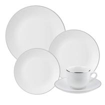 Aparelho De Jantar Jogo Pratos Chá Porcelana Kit 24 Peças Borda Prata Legacy Silver Luxo