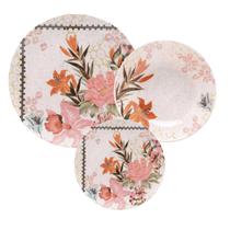 Aparelho De Jantar Jogo Pratos Kit 12 Peças Unni Buquê Tropical Cerâmica Completo Oxford