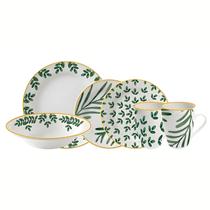 Aparelho De Jantar Jogo Pratos Kit 16 Peças Salvia Cerâmica Folhagem Completo