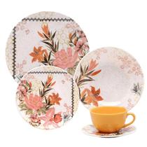 Aparelho De Jantar Jogo Pratos Kit 16 Peças Unni Buquê Tropical Cerâmica Completo Oxford