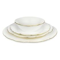 Aparelho de Jantar Lídia Opaline 16 Peças com Borda Dourada Elegante