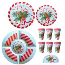 Aparelho de Jantar Natalino 20 Peças Pinhas Bengalas Folhas Melamina (Material Sintético)