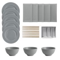 Aparelho De Jantar Servir Melamina Oriental Cinza Jogo 21Pçs Aparelho De Jantar Servir Melamina Oriental Cinza Jogo 21Pçs