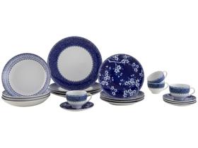Aparelho de Jantar Sobremesa e Chá 20 Peças Tramontina de Porcelana Azul Redondo Umeko