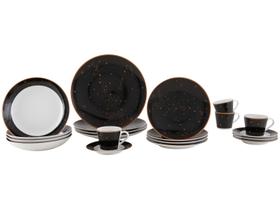 Aparelho de Jantar Sobremesa e Chá 20 Peças Tramontina de Porcelana Preto Redondo Valentina
