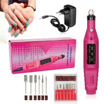 Aparelho De Manicure Rosa Bivolt Com Varias Brocas Portátil