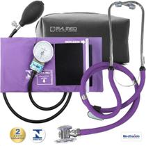 Aparelho De Medir Pressão Manual + Estetoscópio Duplo Pamed Roxo