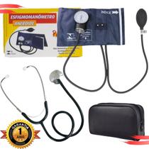 Aparelho De Pressão Esfigmomanômetro Aneroide Fecho Metal Premium + Estetoscópio Simples