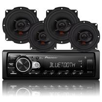 Aparelho de Som Radio Pioneer Bluetooth Usb Automotivo Mp3 + 4 Alto Falantes Jbl 5 Pol 200w Rms Portas