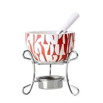 Aparelho Fondue Individual em Ceramica Vermelho 3 Peças 9,5x11cm