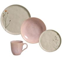 Aparelho Jantar 16 Peças Campestre Litchi Porto Brasil Cerâmica Stoneware Rosa Mesa Posta Aparelho Jantar 16 Peças Campestre Litchi Porto Brasil Cerâmica Stoneware Rosa Mesa Posta