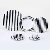 Aparelho Jantar 42 Pç Listrado Preto Branco Bone China Aparelho Jantar 42 Pç Listrado Preto Branco Bone China