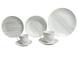 Aparelho Jantar 42 Pçs Porcelana Branco e Prata L'Hermitage Aparelho Jantar 42 Pçs Porcelana Branco e Prata L'Hermitage