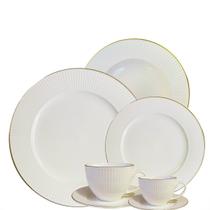 Aparelho Jantar e Chá 42pçs Lavish Relevo Porcelana Fio Dourado LHermitage