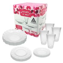 Aparelho Jantar Maça Vidro Transparente 16 Peças Copo Pratos