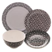 Aparelho Jantar Porcelana Egypt Preto E Branco 16 Peças Lyor