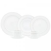 Aparelho Jogo De Jantar 42 Peças Borda Prata Mônaco Branco