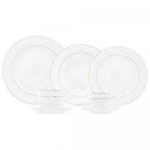Aparelho Jogo De Jantar Pratos Completo 42 Peças Porcelana Borda Prata Mônaco Branco Luxo Aparelho Jogo De Jantar Pratos Completo 42 Peças Porcelana Borda Prata Mônaco Branco Luxo