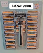 Aparelho Lâmina De Barbear Kit Recarregável Cartela Com 21 Lâminas Dupla