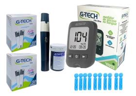 Aparelho Medidor de Glicose G Tech Vita Ultra 110 Tiras de Glicemia Caneta Lancetadora 10 Lancetas Glicose 02 baterias de lítio de 3V