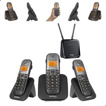 Aparelho Sem Fio Intelbras TS 5120 + 2 Ramais TS 5121 Digital com Bina Viva Voz Chip 4G Celular