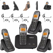 Aparelho Telefone Fixo Sem Fio 2 Linhas 3 Ramal Bina Headset