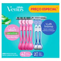 Aparelhos para Depilar Gillette Venus Suave Sensitive 4 Unidades e Aparelho Venus Íntima 2 Unidades Descartáveis Aparelhos para Depilar Gillette Venus Suave Sensitive 4 Unidades e Aparelho Venus Íntima 2 Unidades Descartáveis
