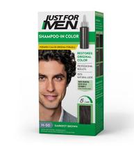 Apenas para homens Shampoo-In Cor (Fórmula anteriormente original), corante de cabelo cinza para homens, com queratina e vitamina E para cabelos mais fortes - marrom mais escuro, H-50 (embalagem pode variar) - Just for Men