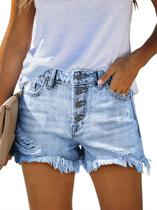 Apenas shorts jeans, puff, com 4 zíperes, azul claro para mulheres