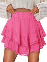 Apenas shorts, saias folhadas, com babados, cintura alta, rosa choque, L