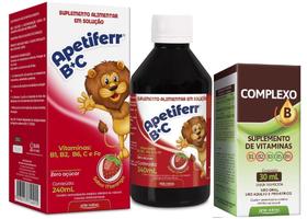 Apetiferr Vitaminas B1 B2 B6 C Ferro 240ml sabor Morango + Complexo B gotas - Arte nativa