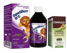 Apetiferr Vitaminas B1 B2 B6 C Ferro 240ml sabor Uva + Complexo B gotas - Arte nativa