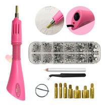 Aplicador Caneta Hotfix Strass 7 Pontas + Estojo Com Strass Vidro Transparente Aplicador Caneta Hotfix Strass 7 Pontas + Estojo Com Strass Vidro Transparente