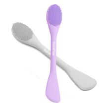 Aplicador de máscara facial Rampula Silicone de cabeça dupla roxo+cinza Aplicador de máscara facial Rampula Silicone de cabeça dupla roxo+cinza