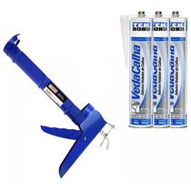 Aplicador de Silicone Fechado + 3 Cola Silicone Veda Calha Telha Rufos Coifas Cor Alumínio 280g