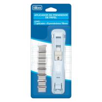 Aplicador Prendedor de Papel Tilibra 16 mm + 8 Prendedores Reutilizáveis Dispenser Plástico