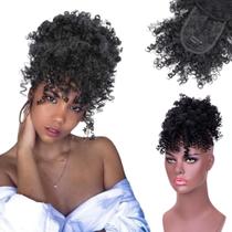 Aplique Afro Puff Orgânico Cacheado Com Franja