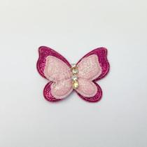 Aplique Borboleta Dupla com Paetê em Poliester Rosa Claro e Rosa Pink 4x3cm Aplique Borboleta Dupla com Paetê em Poliester Rosa Claro e Rosa Pink 4x3cm