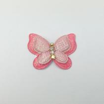 Aplique Borboleta Dupla com Paetê em Poliester Rosa Claro/Rosa Escuro 4x3cm Aplique Borboleta Dupla com Paetê em Poliester Rosa Claro/Rosa Escuro 4x3cm