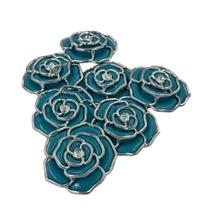 Aplique Botão Flor Rosa Azul com Prata 48mm 15pçs Resina 85g Aplique Botão Flor Rosa Azul com Prata 48mm 15pçs Resina 85g