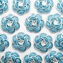 Aplique Botão Flor Rosa Resina Azul com Prata 32mm 50pçs 120g Aplique Botão Flor Rosa Resina Azul com Prata 32mm 50pçs 120g