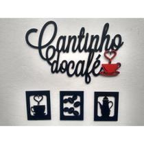 Aplique cantinho do café 4 peças 30cm mdf alto relevo preto new coffee