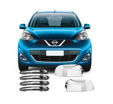 Aplique Capa Cromada Retrovisor Maçanetas Nissan March 2012 Aplique Capa Cromada Retrovisor Maçanetas Nissan March 2012