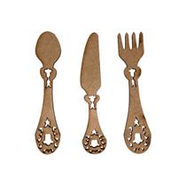 Aplique Colher Faca Garfo 8cm Kit 50un Mdf Madeira Cru