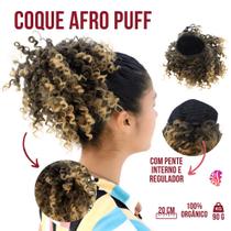 aplique coque de cabelo orgânico cacheado afro puff com pentes e reguladores - Weng