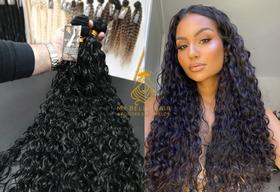Aplique de Cabelo Fibra Russa Tela Semi Humano Natural 50cm Cacheado Preto